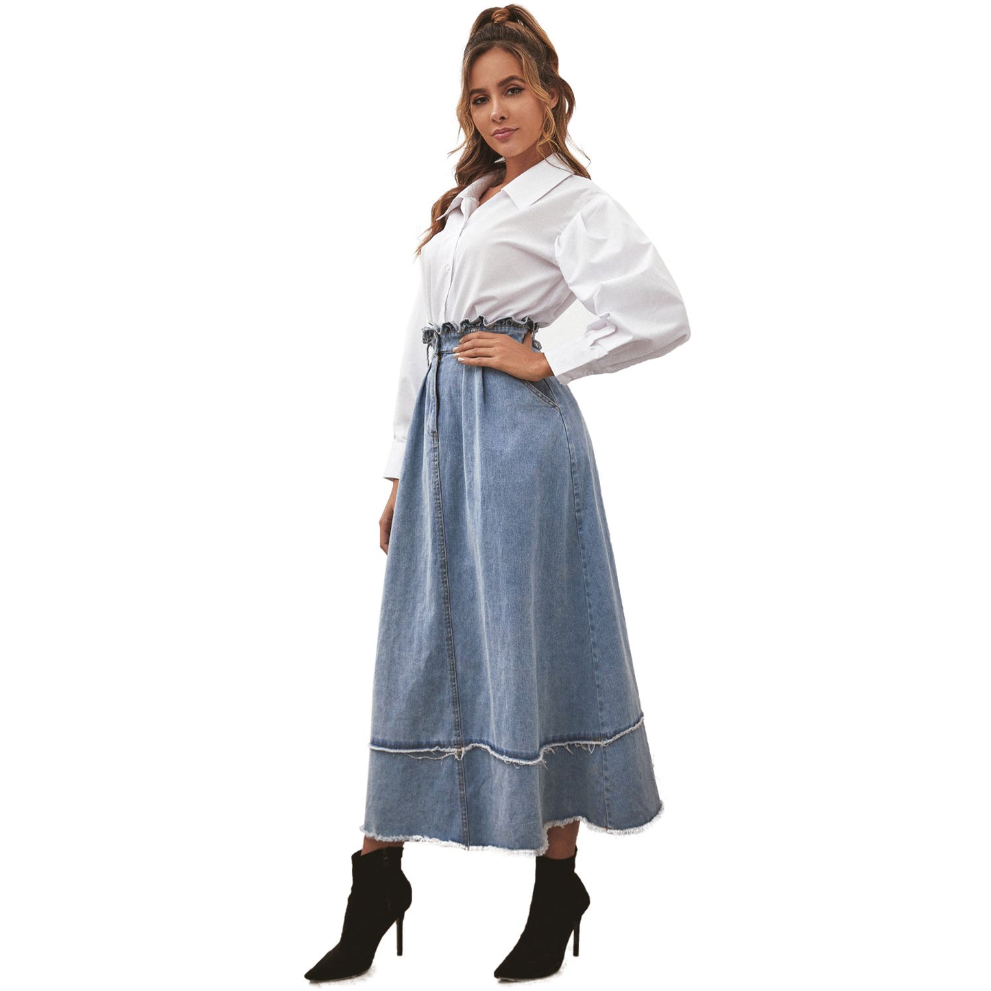 Commuter High Waist Washed Skirt