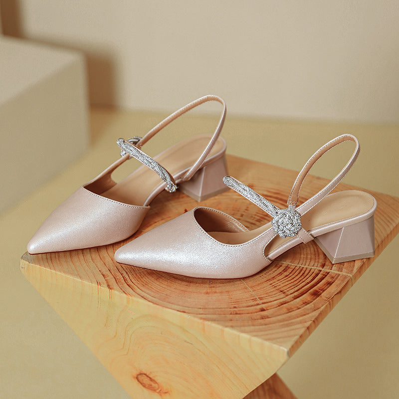 Chunky Heel Silver With Pointed Toe High Heels