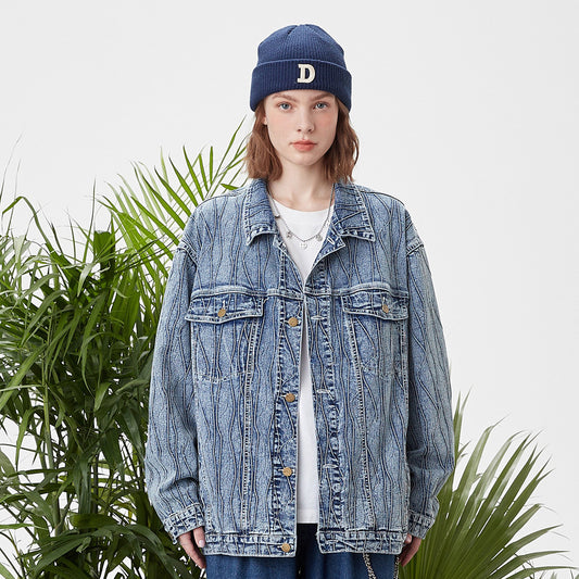 Jacquard Stone Washed Denim Jacket For Women