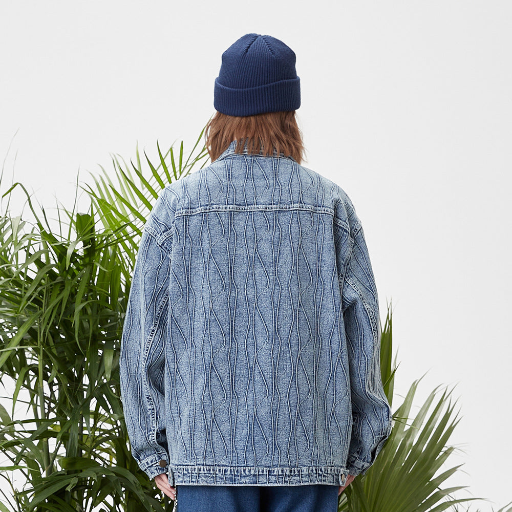 Jacquard Stone Washed Denim Jacket For Women