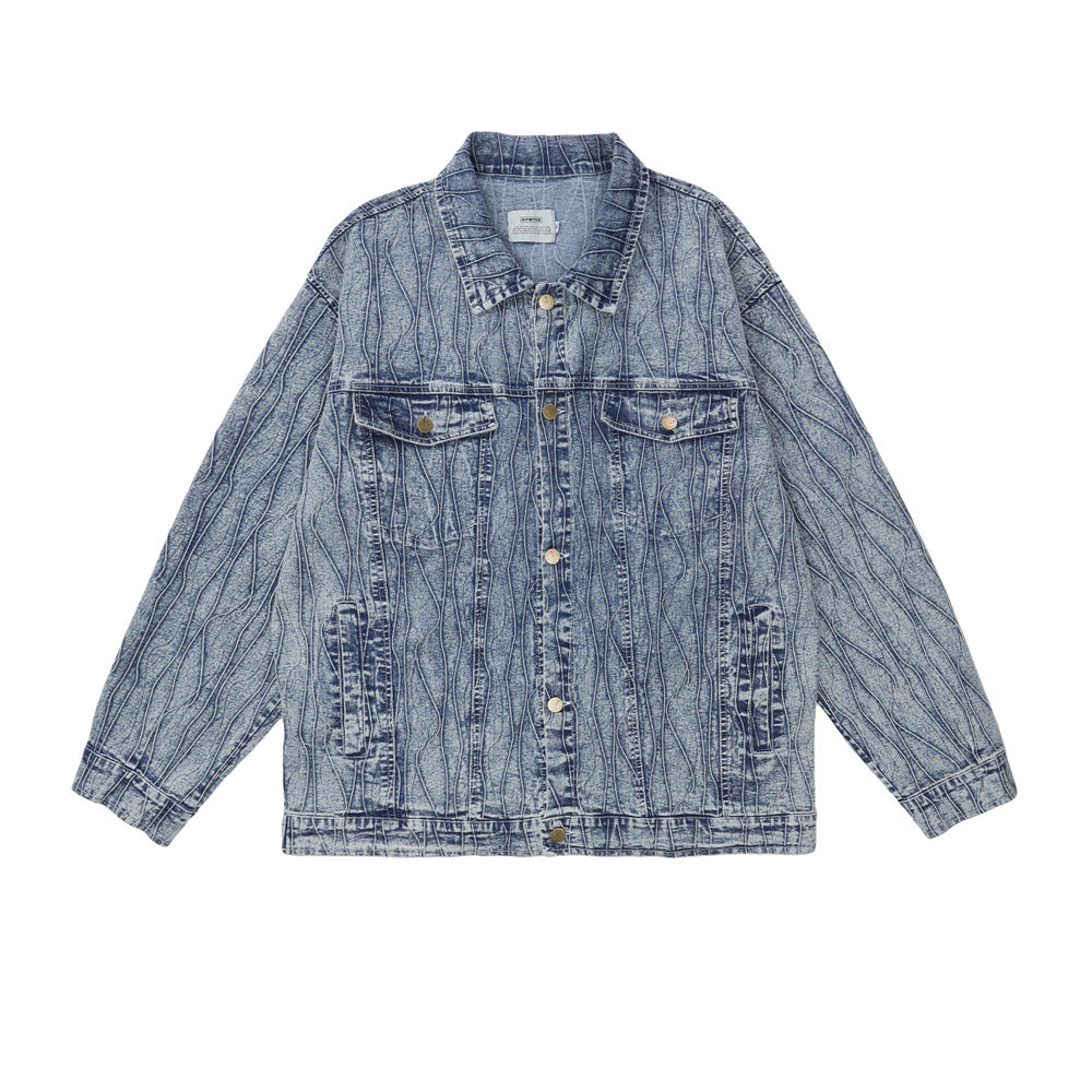 Jacquard Stone Washed Denim Jacket For Women